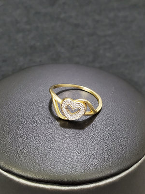Real 10K Solid Yellow Gold Cz Heart Ring