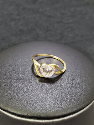 Real 10K Solid Yellow Gold Cz Heart Ring