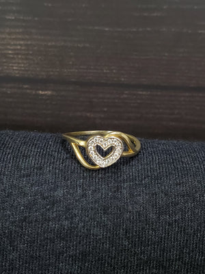 Real 10K Solid Yellow Gold Cz Heart Ring