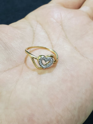 Real 10K Solid Yellow Gold Cz Heart Ring