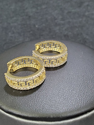 10K Solid Yellow Gold Cz Greek Endless Hoop Earrings