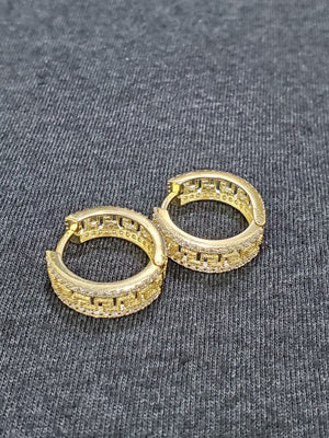 10K Solid Yellow Gold Cz Greek Endless Hoop Earrings