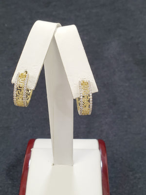 10K Solid Yellow Gold Cz Greek Endless Hoop Earrings