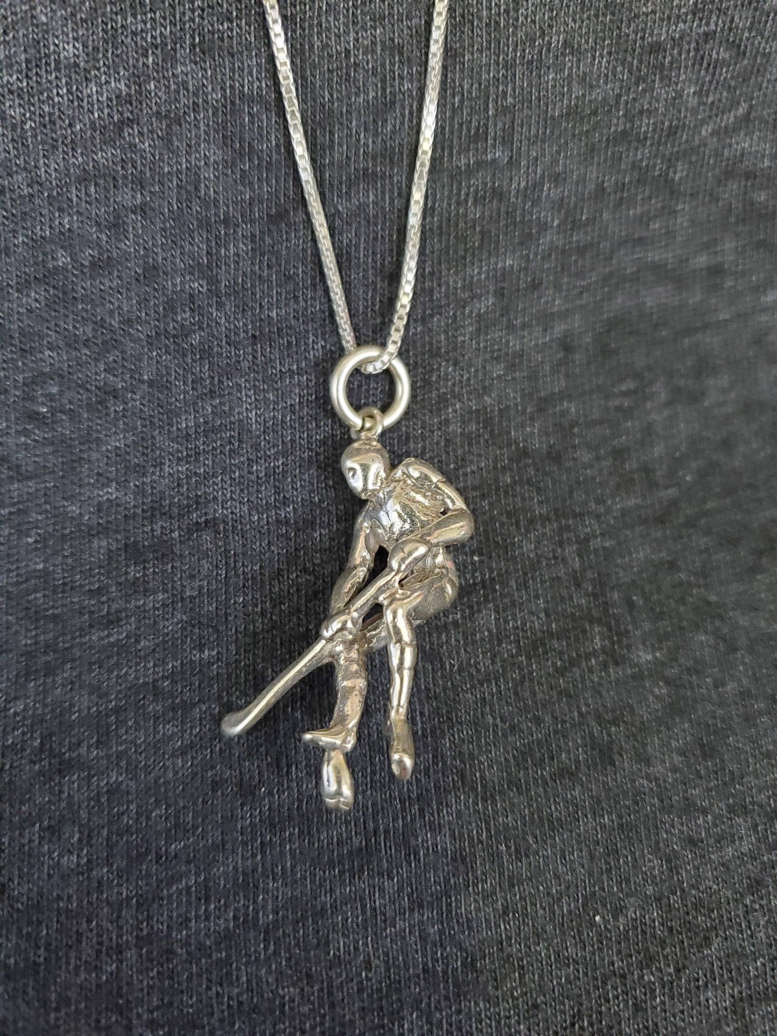 925 Sterling Silver (Made in Italy) Ice Hockey Player Charm with Box Chain