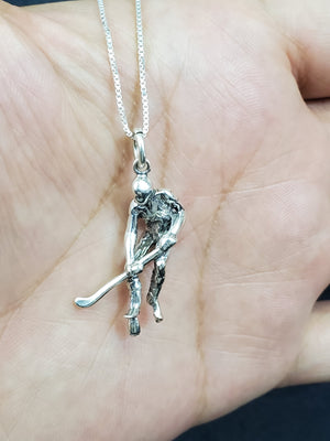 925 Sterling Silver (Made in Italy) Ice Hockey Player Charm with Box Chain