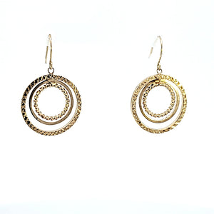 10K Solid Yellow Gold Diamond Cut Round Dangle Earrings for Girls Womens