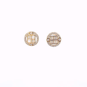 10K Solid Yellow Gold Round Baguette Earrings for Girls womens