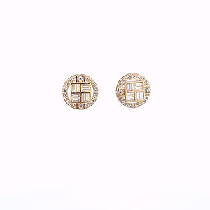 10K Solid Yellow Gold Round Baguette Earrings for Girls womens