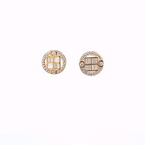 10K Solid Yellow Gold Round Baguette Earrings for Girls womens