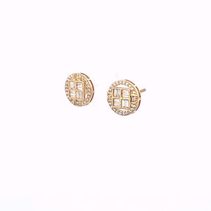 10K Solid Yellow Gold Round Baguette Earrings for Girls womens