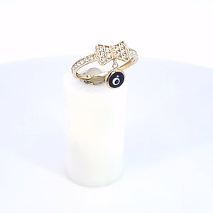 10K Solid Yellow Gold Cz Bowtie Ring With Blue Evil Eye