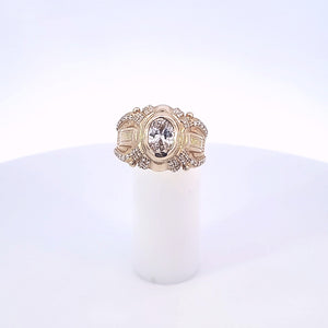 14K Solid Yellow Gold Oval Cz Victory Ring