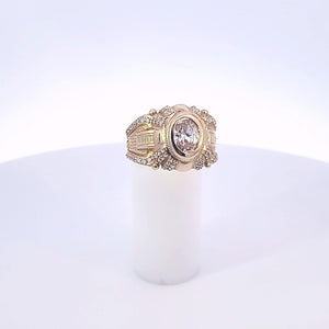 14K Solid Yellow Gold Oval Cz Victory Ring