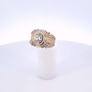 14K Solid Yellow Gold Oval Cz Victory Ring