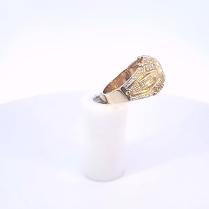 14K Solid Yellow Gold Oval Cz Victory Ring