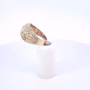 14K Solid Yellow Gold Oval Cz Victory Ring
