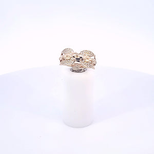 14K Solid Yellow Gold Cz Crescents Link Ring