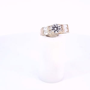 14K Solid Yellow Gold Cz Solitaire Ladies Ring