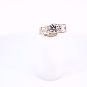 14K Solid Yellow Gold Cz Solitaire Ladies Ring