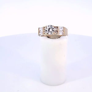 14K Solid Yellow Gold Cz Solitaire Ladies Ring