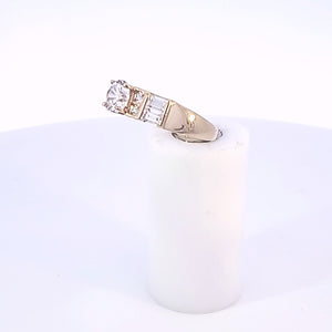 14K Solid Yellow Gold Cz Solitaire Ladies Ring