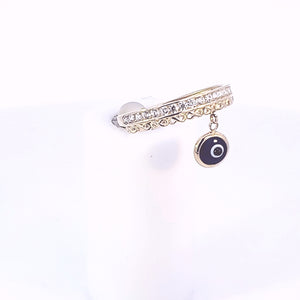 10K Solid Yellow Gold Cz Band Ring With Navy Blue Evil Eye