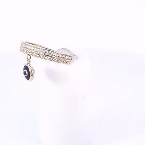10K Solid Yellow Gold Cz Band Ring With Navy Blue Evil Eye