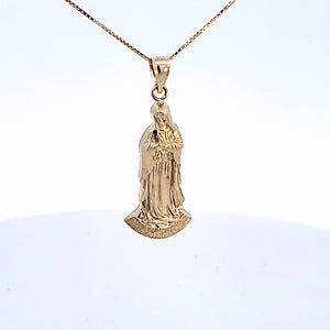 10K Solid Real Yellow Gold Mother Mary Pendant Charm with Box Chain
