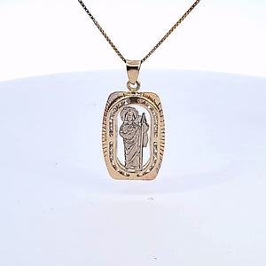 10K Solid Real Yellow Gold Cz Saint Jude Pendant Charm with Box Chain