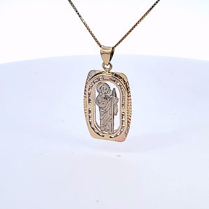10K Solid Real Yellow Gold Cz Saint Jude Pendant Charm with Box Chain
