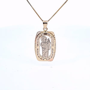 10K Solid Real Yellow Gold Cz Saint Jude Pendant Charm with Box Chain