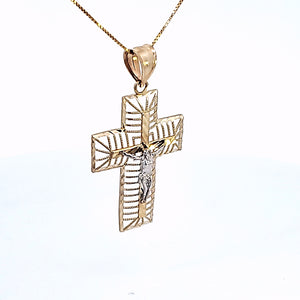 10K Solid Real Yellow Gold Jesus Cross Pendant Charm with Box Chain