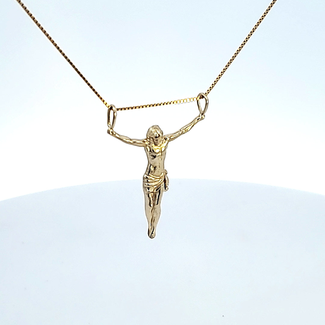10K Real Gold Jesus Charm with Box Chain