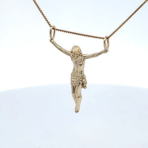 10K Solid Real Yellow Gold Jesus Pendant Charm with Box Chain