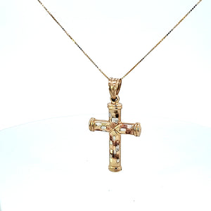 10K Solid Real Tri Color Gold Cross Pendant Charm with Box Chain