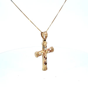 10K Solid Real Tri Color Gold Cross Pendant Charm with Box Chain