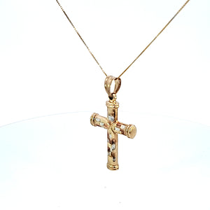 10K Solid Real Tri Color Gold Cross Pendant Charm with Box Chain