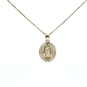 10K Solid Real Yellow Gold Cz Saint Jude Pendant Charm with Box Chain