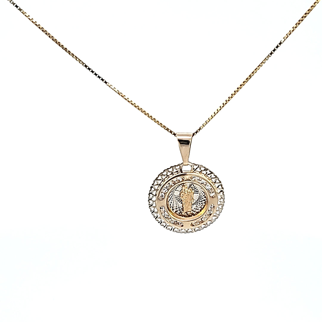 14K Solid Real Yellow Gold CZ Saint Jude Pendant Charm with Box Chain