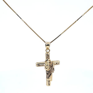 10K Solid Real Yellow Gold Cz Saint Jude Cross Pendant Charm with Box Chain