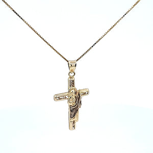 10K Solid Real Yellow Gold Cz Saint Jude Cross Pendant Charm with Box Chain