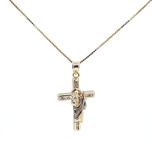 10K Solid Real Yellow Gold Cz Saint Jude Cross Pendant Charm with Box Chain