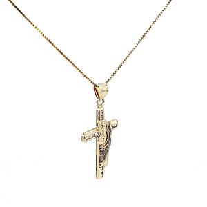 10K Solid Real Yellow Gold Cz Saint Jude Cross Pendant Charm with Box Chain