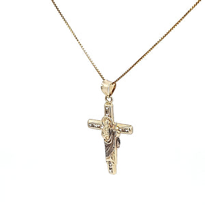 10K Solid Real Yellow Gold Cz Saint Jude Cross Pendant Charm with Box Chain