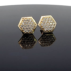 10K Solid Yellow Gold Cluster Cz Hexagone Earrings for Girls womens