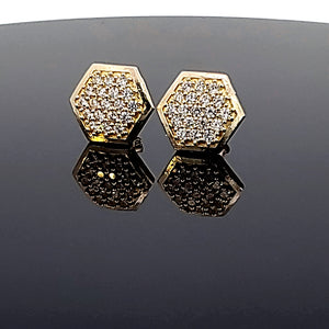 10K Solid Yellow Gold Cluster Cz Hexagone Earrings for Girls womens