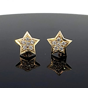 10K Solid Yellow Gold Star Cz Earrings for Girls womens