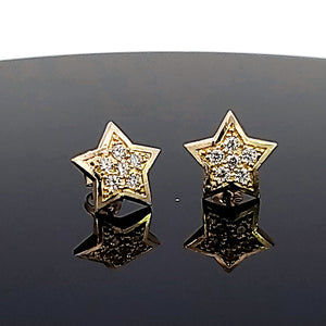 10K Solid Yellow Gold Star Cz Earrings for Girls womens