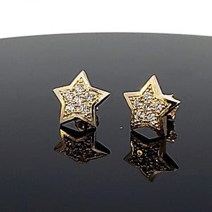 10K Solid Yellow Gold Star Cz Earrings for Girls womens