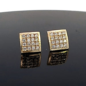 10K Solid Yellow Gold Cluster Cz Square Earrings for Girls womens